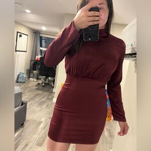Commense Deep Red Long Sleeve Dress